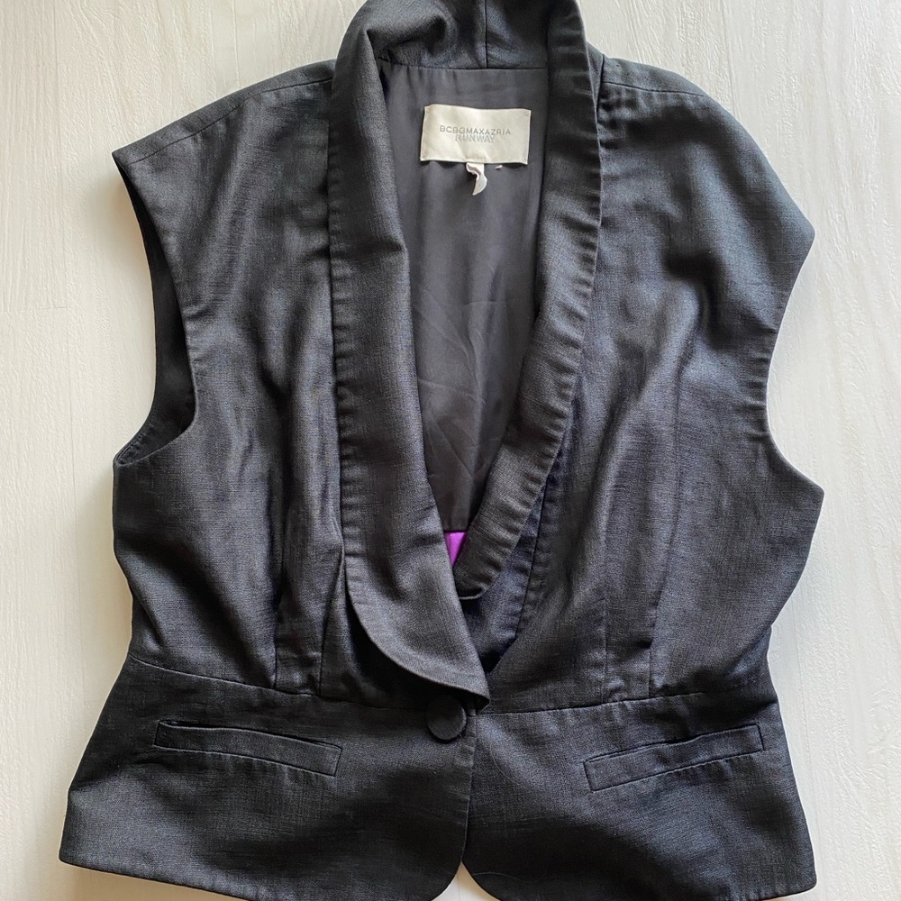 BCBGMaxAzria Black Tailored Vest with Shawl Collar Runway